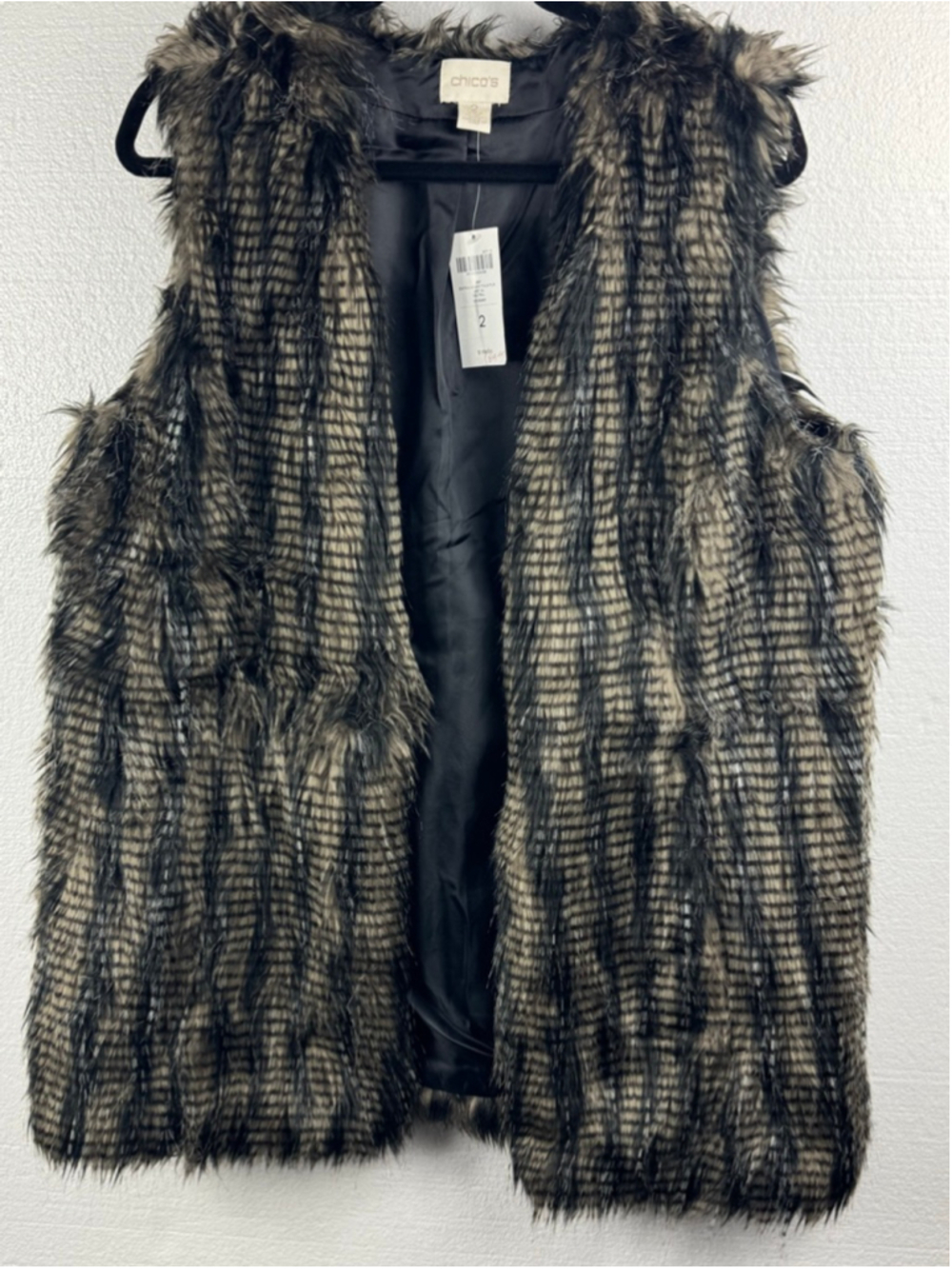 NWT Chico's Extravagant Faux Fur Vest Size 2 Brown Black